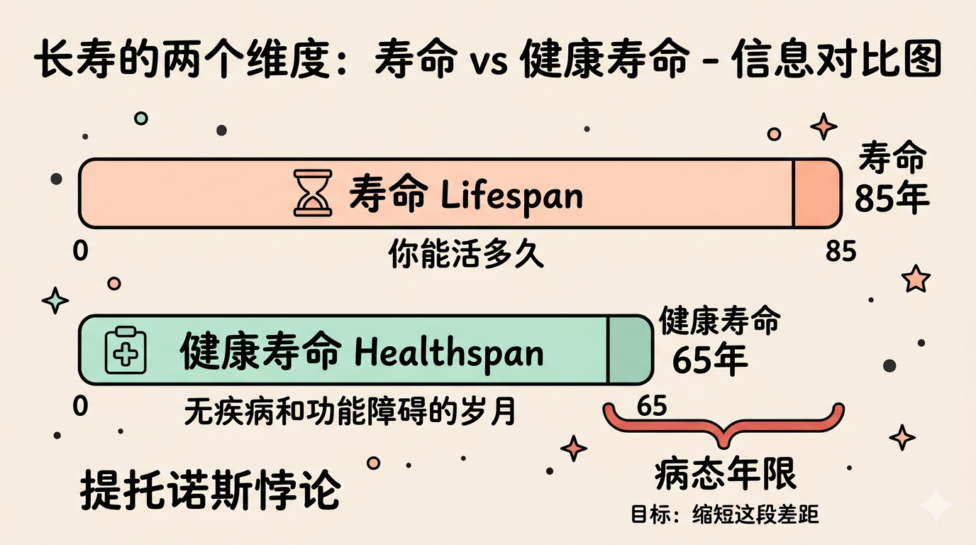 长寿的两个维度：寿命与健康寿命对比