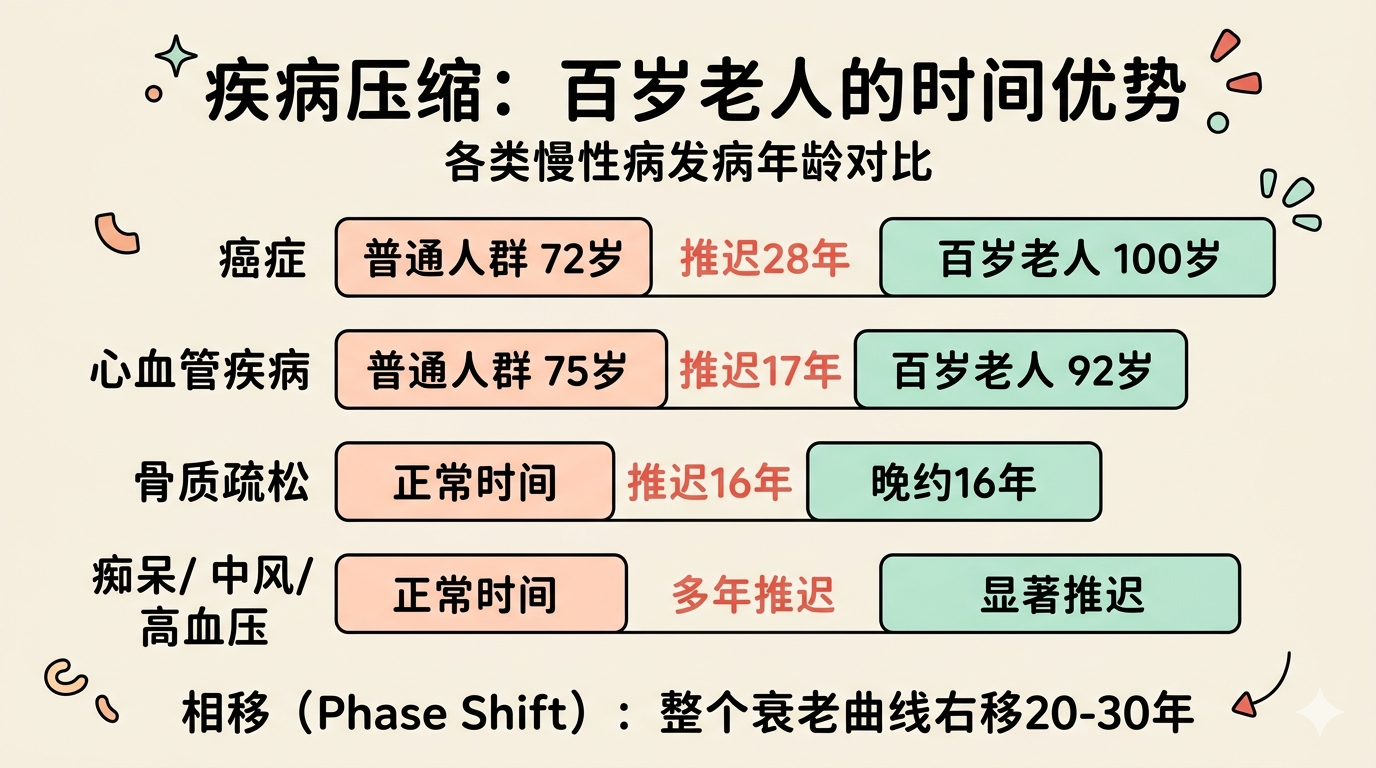 百岁老人的疾病压缩：发病年龄推迟对比