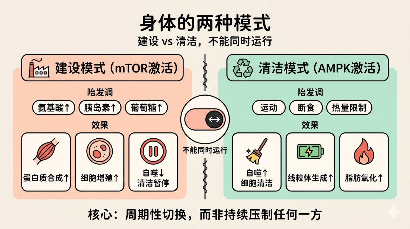 建设模式vs清洁模式：mTOR/AMPK对立关系