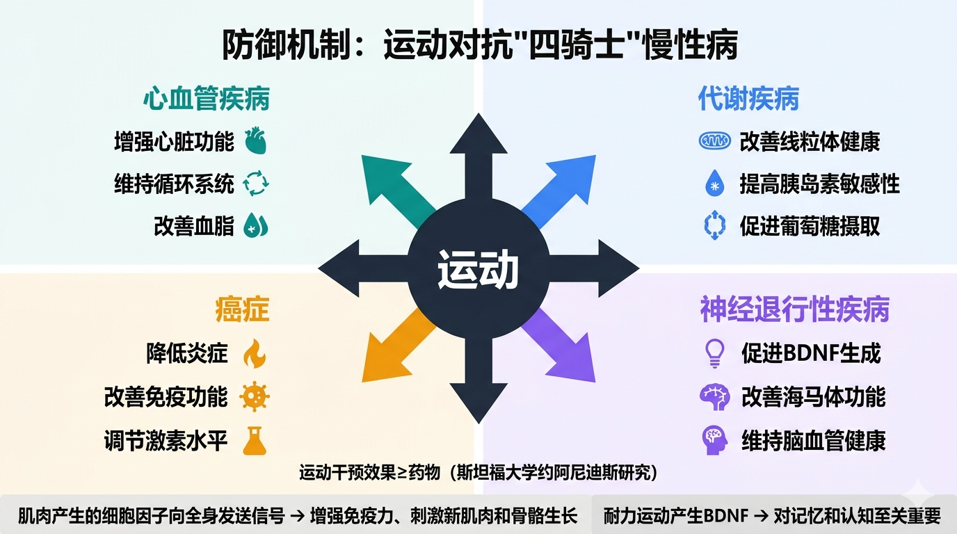 运动对"四骑士"慢性病的防御机制