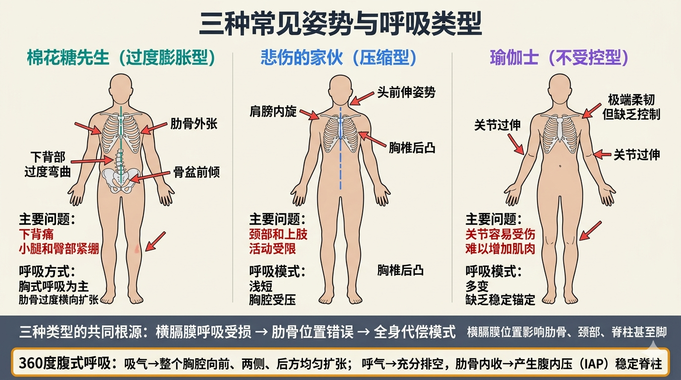 三种常见姿势与呼吸类型