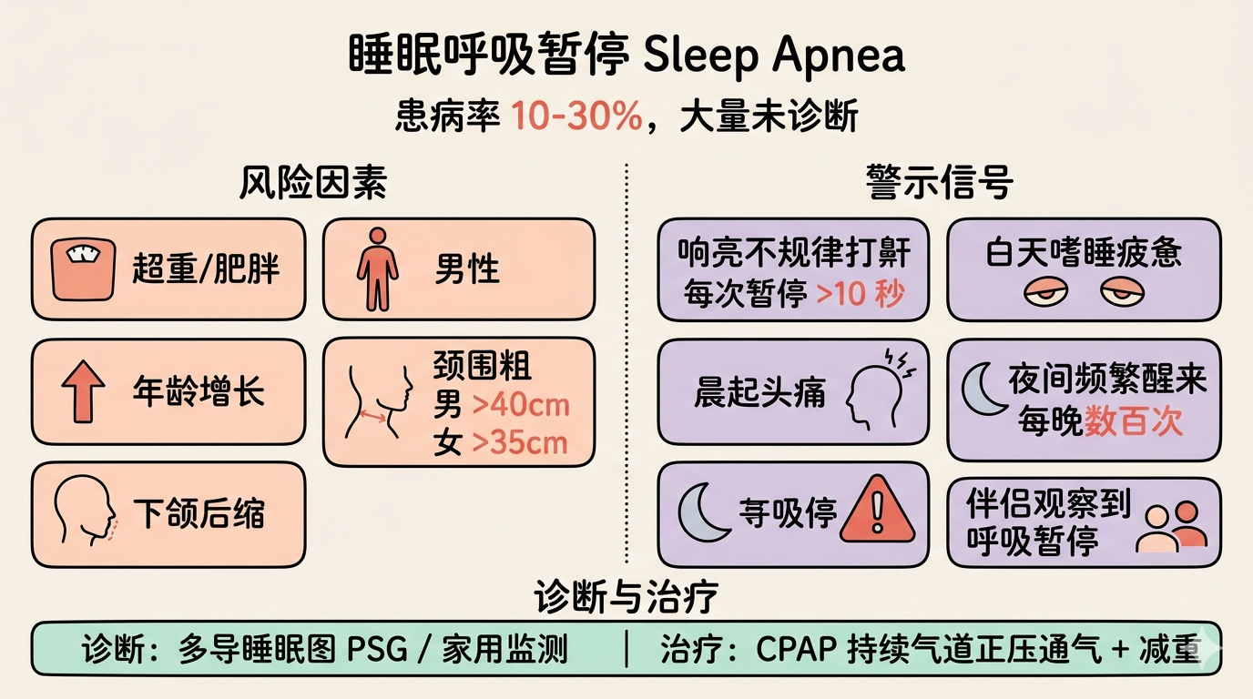 睡眠呼吸暂停：风险因素、警示信号与治疗方案