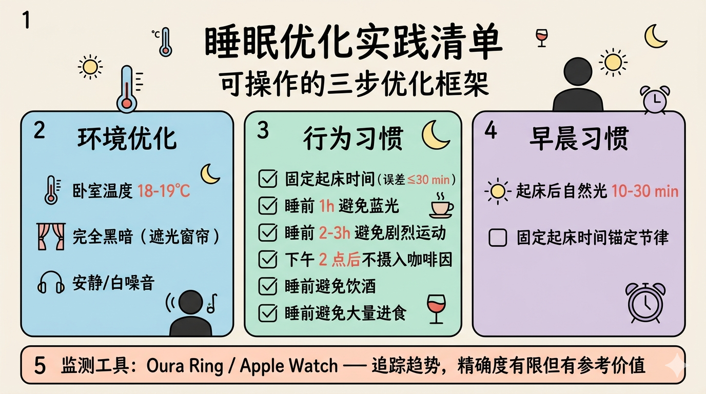 睡眠优化实践清单：环境、行为与早晨三步框架